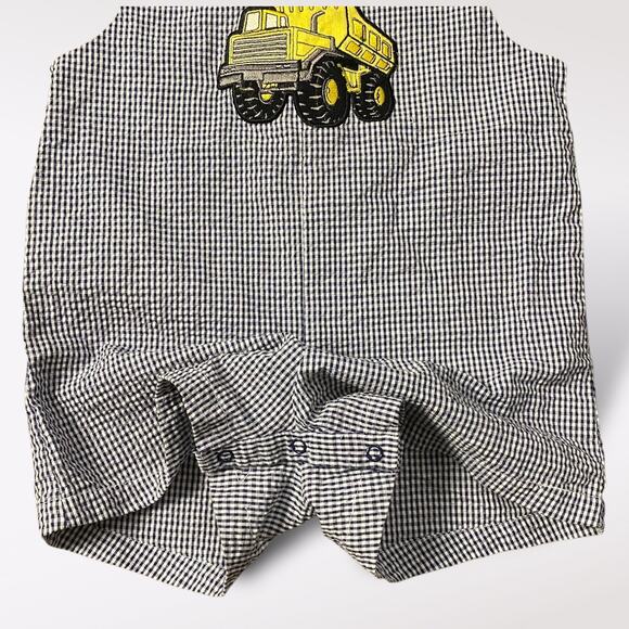 Vintage Samara Romper 3T Black White Seersucker Romper Dump Truck‎ Appliqué - Picture 8 of 10